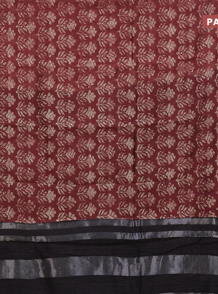 Chanderi silk cotton saree maroon and black with butta prints and banarasi style border