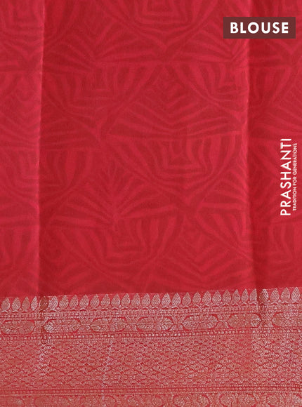 Chanderi silk cotton saree beige and red with allover floral prints and banarasi style border