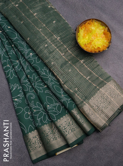 Assam silk saree green with allover floral prints & zari buttas and zari woven border