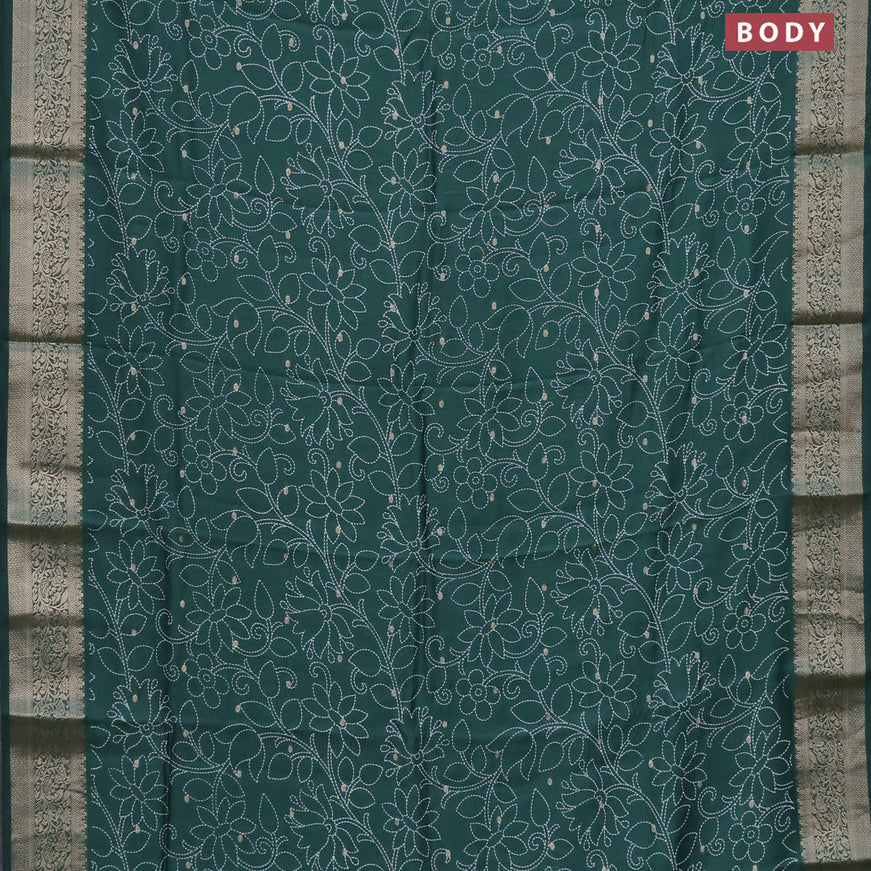 Assam silk saree green with allover floral prints & zari buttas and zari woven border