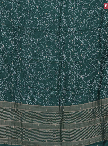 Assam silk saree green with allover floral prints & zari buttas and zari woven border