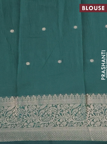 Assam silk saree green with allover floral prints & zari buttas and zari woven border