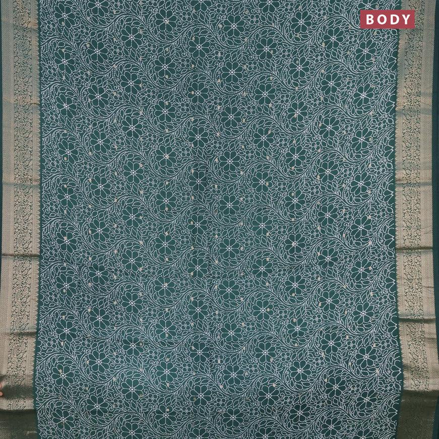 Assam silk saree dark green with allover floral prints & zari buttas and zari woven border