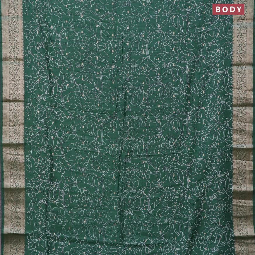 Assam silk saree green with allover floral prints & zari buttas and zari woven border