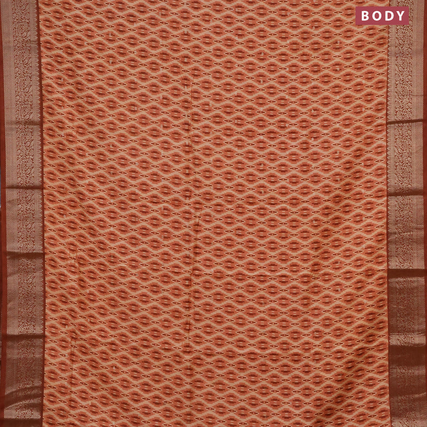 Assam silk saree pale orange and rust shade with allover ikat prints & zari buttas and zari woven border