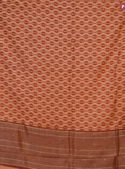 Assam silk saree pale orange and rust shade with allover ikat prints & zari buttas and zari woven border