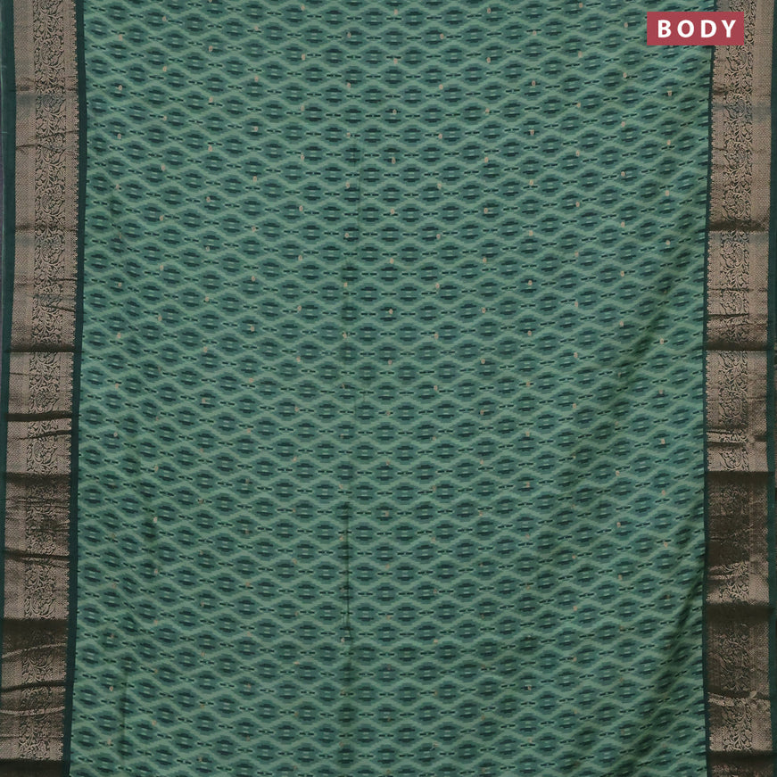 Assam silk saree green shade with allover ikat prints & zari buttas and zari woven border