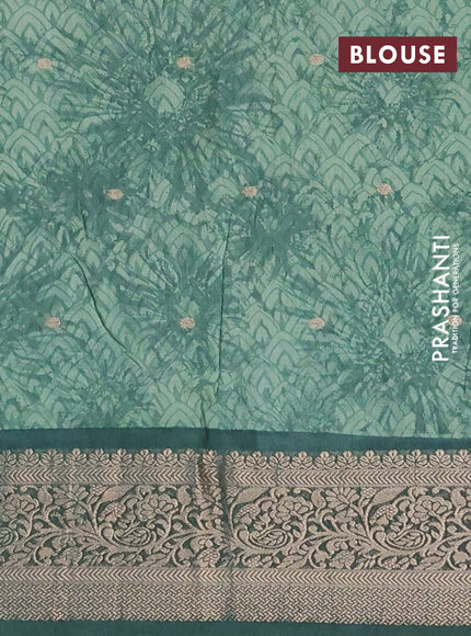 Assam silk saree green shade with allover ikat prints & zari buttas and zari woven border