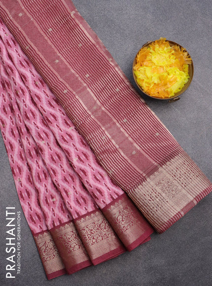 Assam silk saree mauve pink and maroon with allover ikat prints & zari buttas and zari woven border