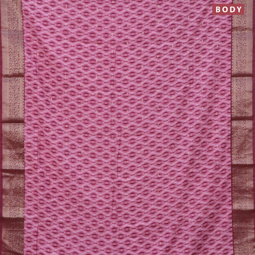 Assam silk saree mauve pink and maroon with allover ikat prints & zari buttas and zari woven border