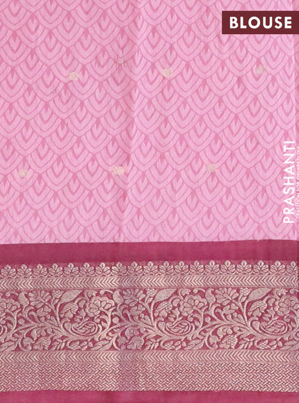 Assam silk saree mauve pink and maroon with allover ikat prints & zari buttas and zari woven border