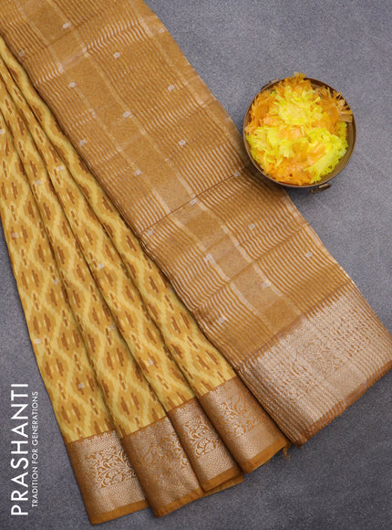 Assam silk saree mustard yellow with allover ikat prints & zari buttas and zari woven border