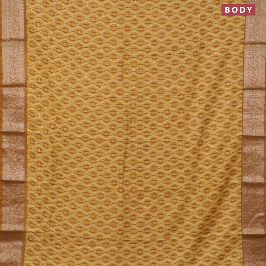 Assam silk saree mustard yellow with allover ikat prints & zari buttas and zari woven border