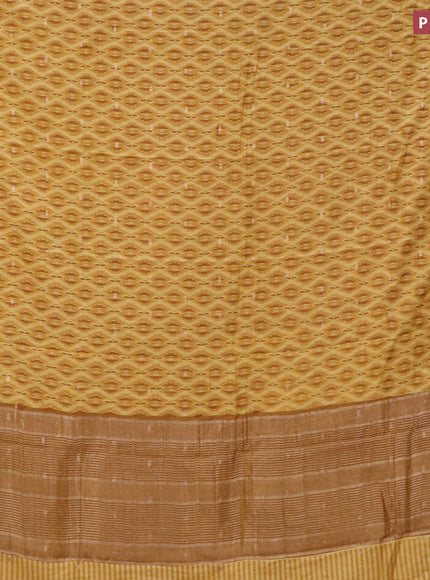 Assam silk saree mustard yellow with allover ikat prints & zari buttas and zari woven border