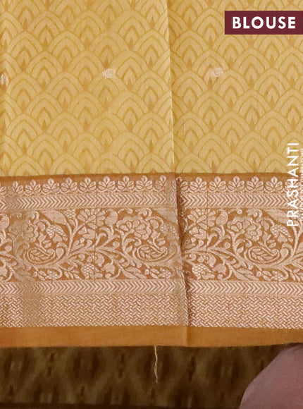 Assam silk saree mustard yellow with allover ikat prints & zari buttas and zari woven border