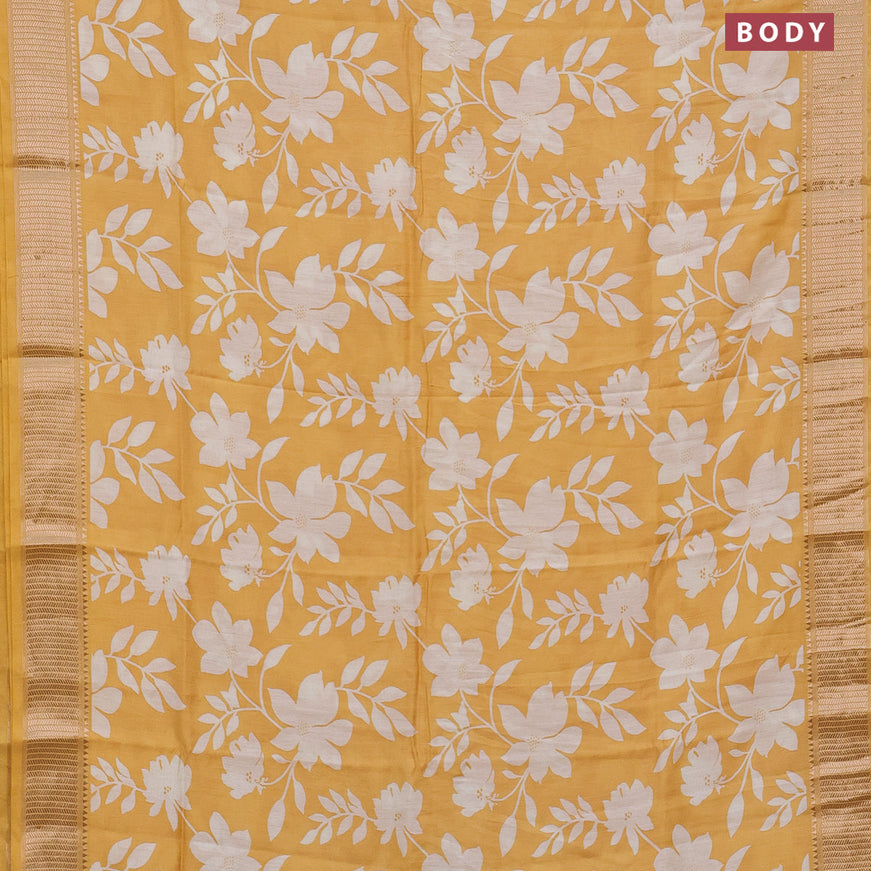 Assam silk saree yellow with allover floral prints and zari woven border