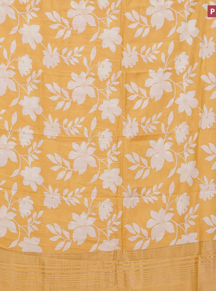 Assam silk saree yellow with allover floral prints and zari woven border