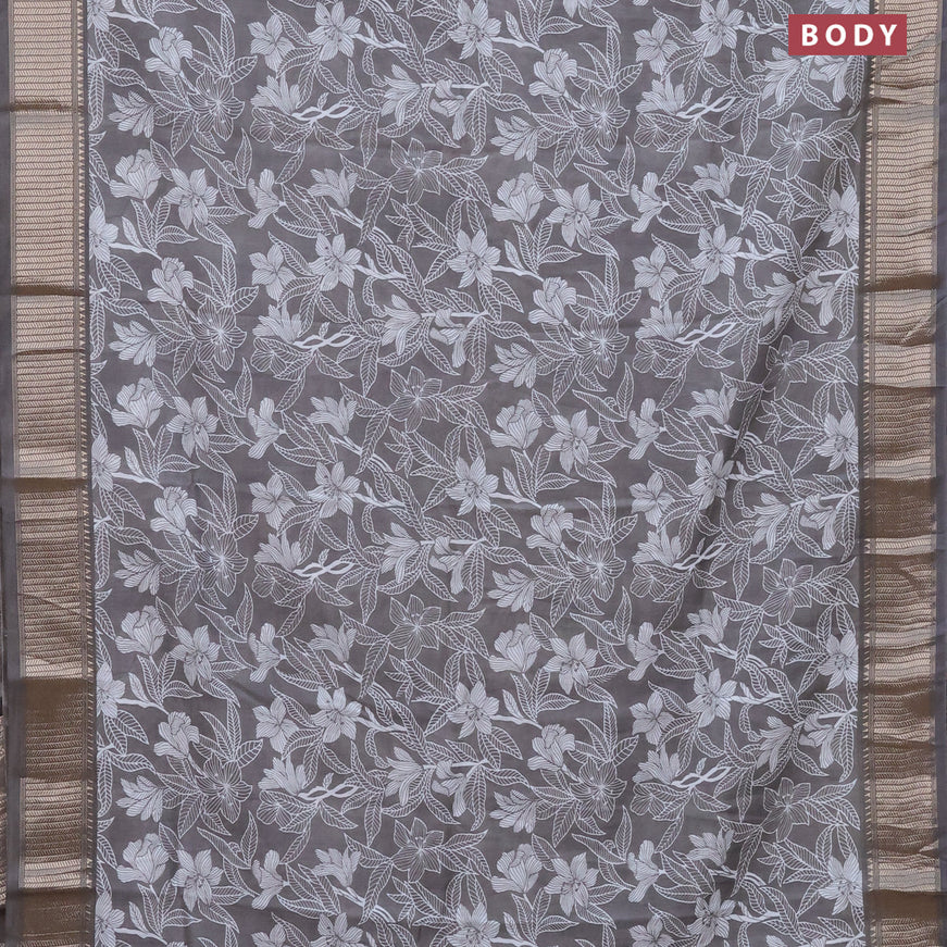 Assam silk saree grey shade with allover prints and zari woven border