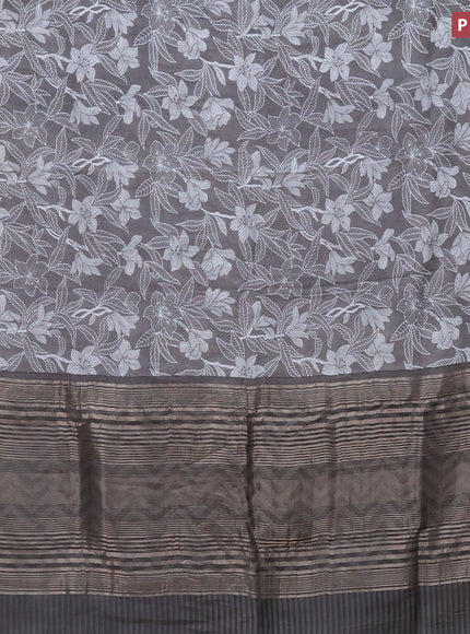 Assam silk saree grey shade with allover prints and zari woven border