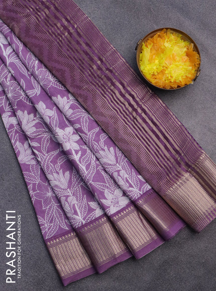 Assam silk saree purple with allover prints and zari woven border