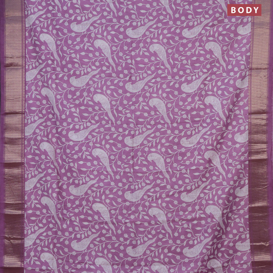 Assam silk saree purple with allover floral prints and zari woven border