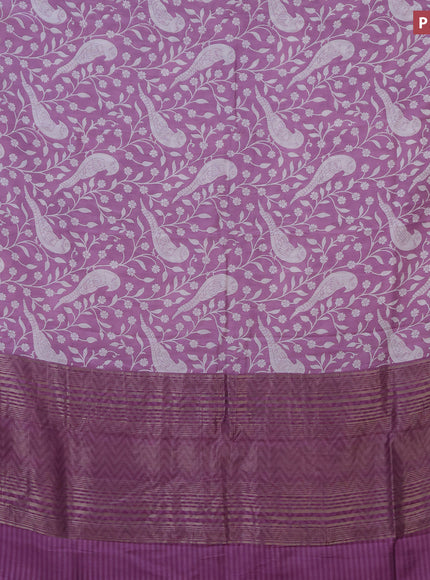 Assam silk saree purple with allover floral prints and zari woven border