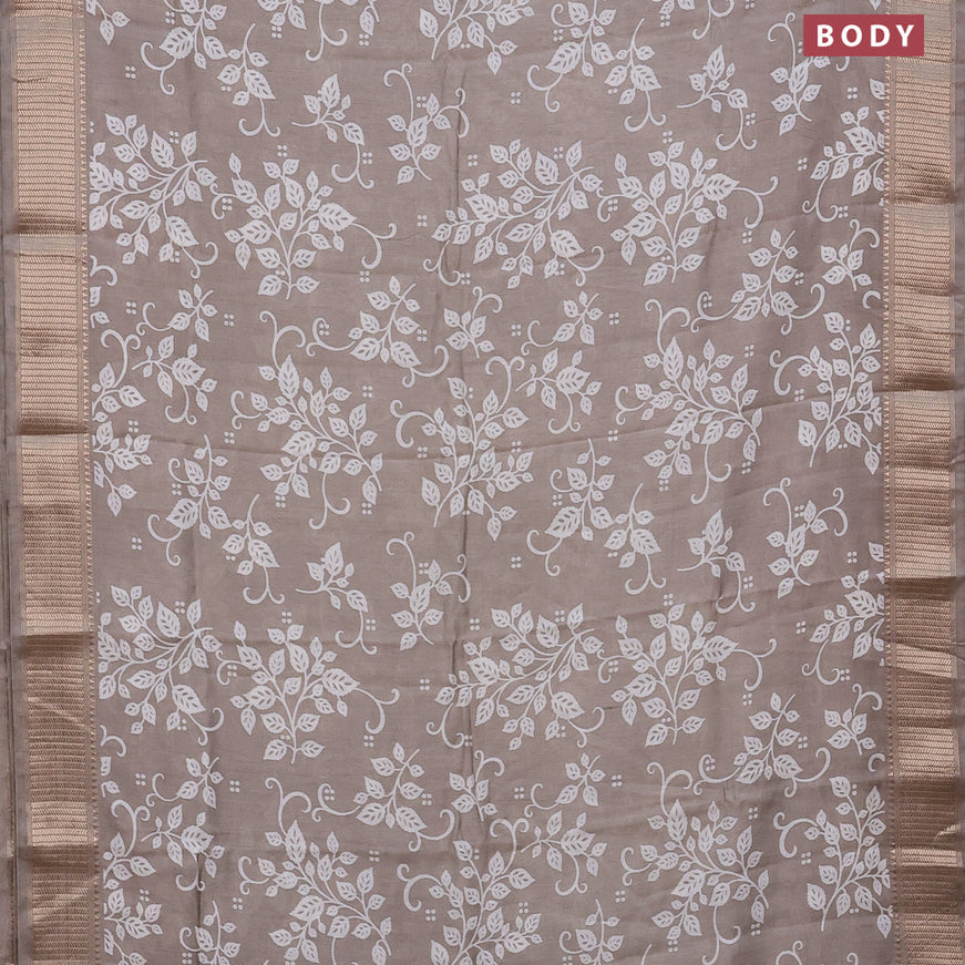 Assam silk saree grey shade with allover prints and zari woven border