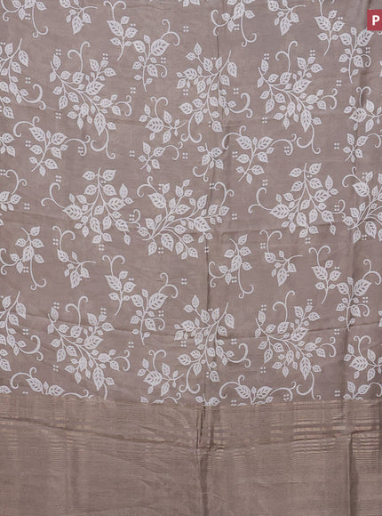 Assam silk saree grey shade with allover prints and zari woven border