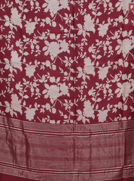 Assam silk saree maroon with allover floral prints and zari woven border