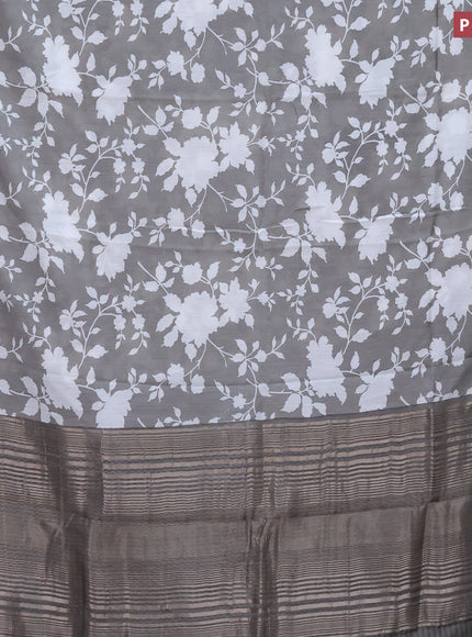 Assam silk saree grey shade with allover floral prints and zari woven border