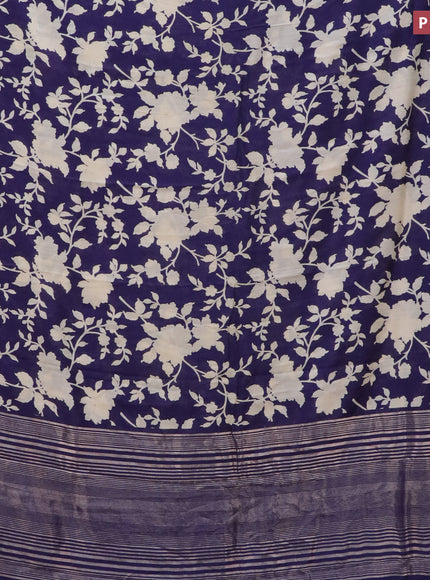 Assam silk saree blue with allover floral prints and zari woven border