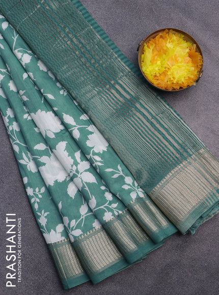 Assam silk saree pastel green with allover floral prints and zari woven border