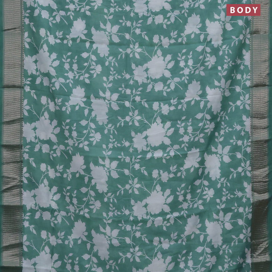 Assam silk saree pastel green with allover floral prints and zari woven border