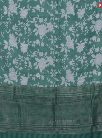 Assam silk saree pastel green with allover floral prints and zari woven border