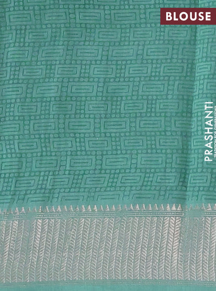 Assam silk saree pastel green with allover floral prints and zari woven border