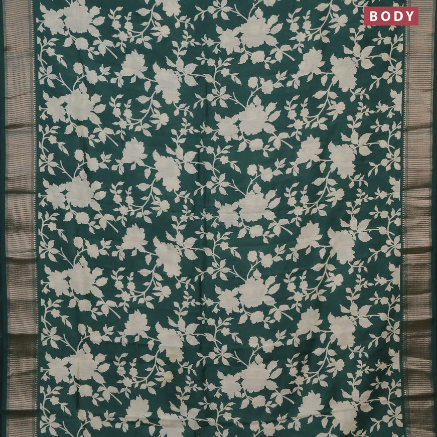 Assam silk saree green with allover floral prints and zari woven border