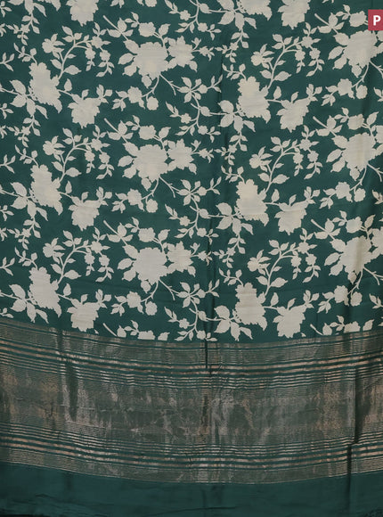 Assam silk saree green with allover floral prints and zari woven border