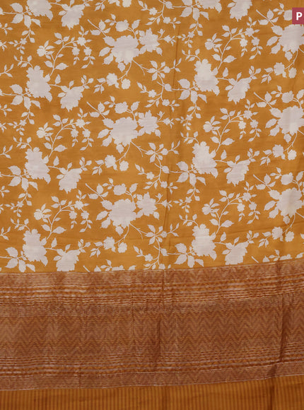 Assam silk saree mustard yellow with allover floral prints and zari woven border