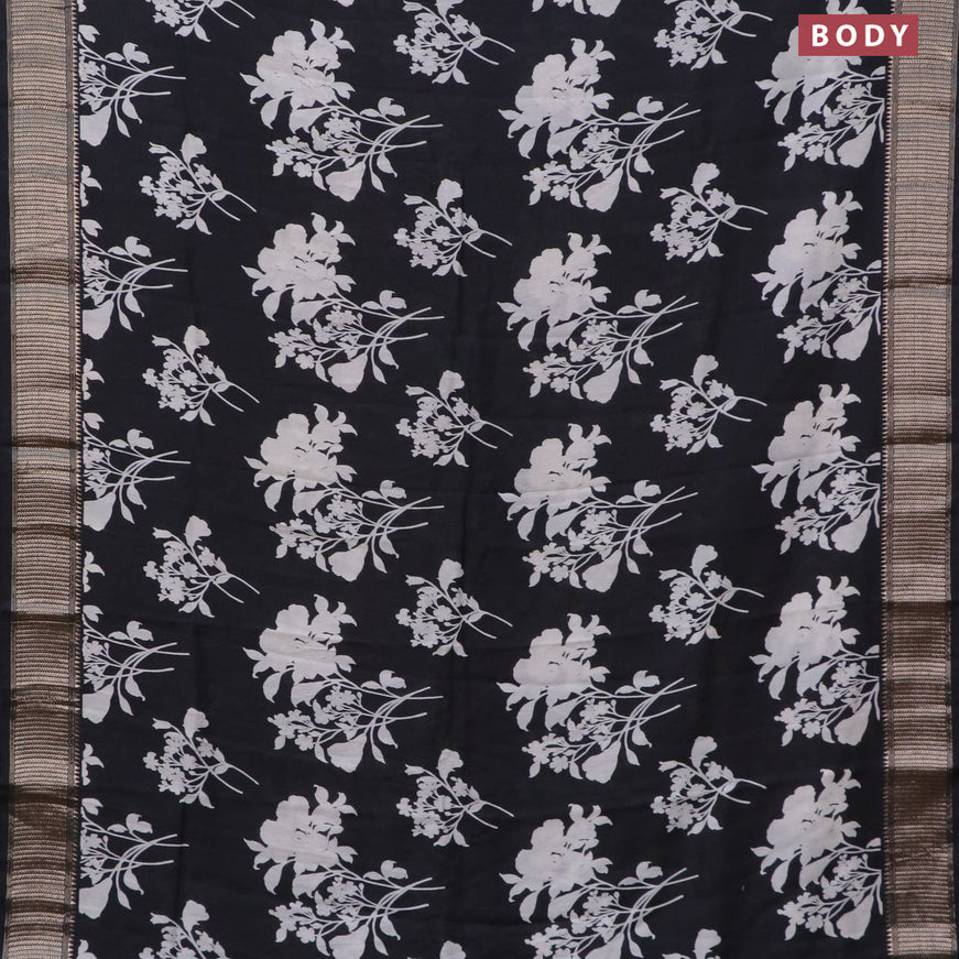 Assam silk saree black with floral prints and zari woven border