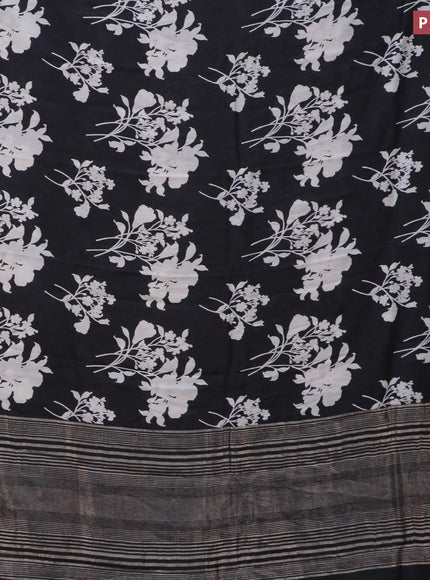 Assam silk saree black with floral prints and zari woven border