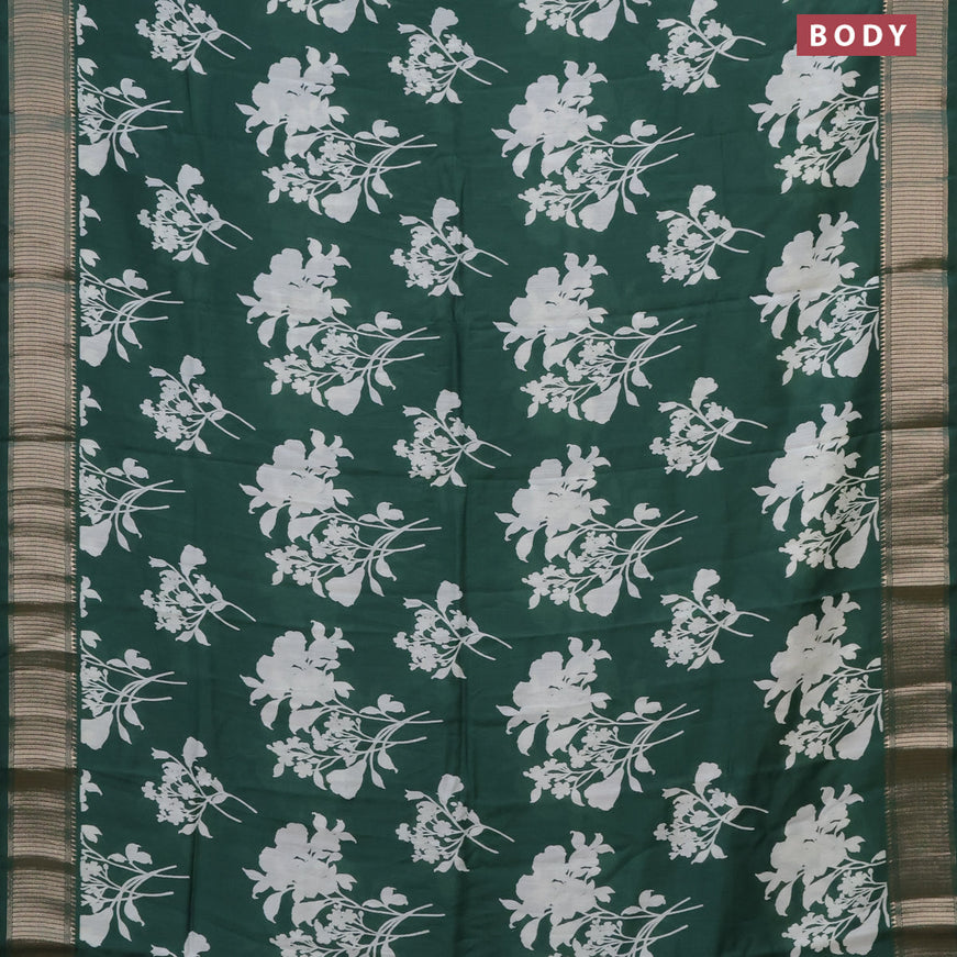 Assam silk saree green with floral prints and zari woven border