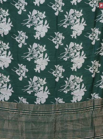 Assam silk saree green with floral prints and zari woven border