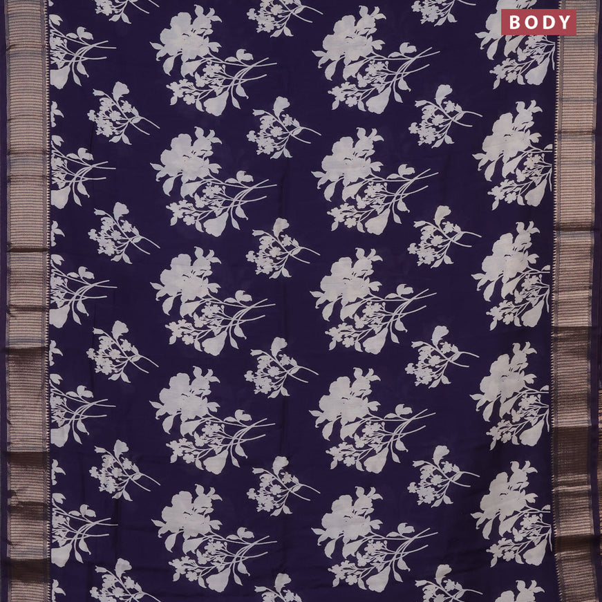 Assam silk saree blue with floral prints and zari woven border