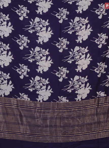 Assam silk saree blue with floral prints and zari woven border