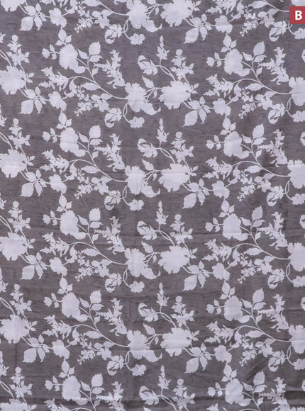 Assam silk saree grey shade with allover floral prints and zari woven border