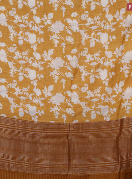 Assam silk saree mustard yellow with allover floral prints and zari woven border