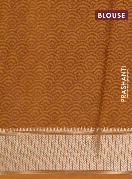 Assam silk saree mustard yellow with allover floral prints and zari woven border