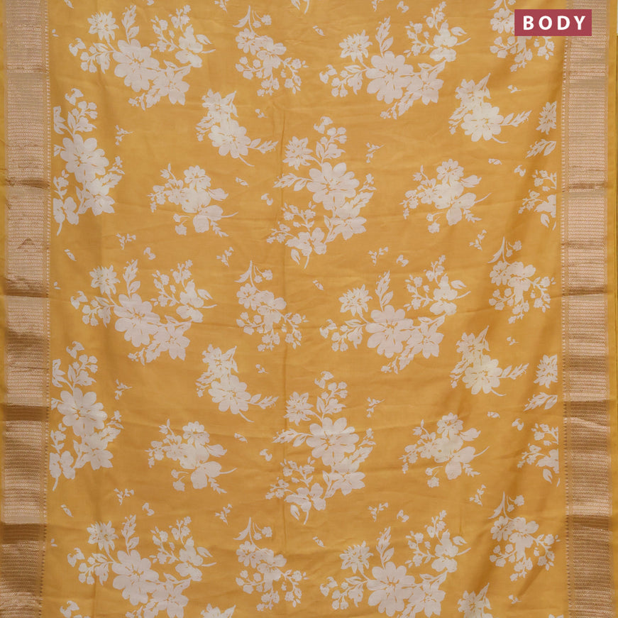 Assam silk saree mustard yellow with allover floral prints and zari woven border