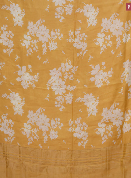 Assam silk saree mustard yellow with allover floral prints and zari woven border