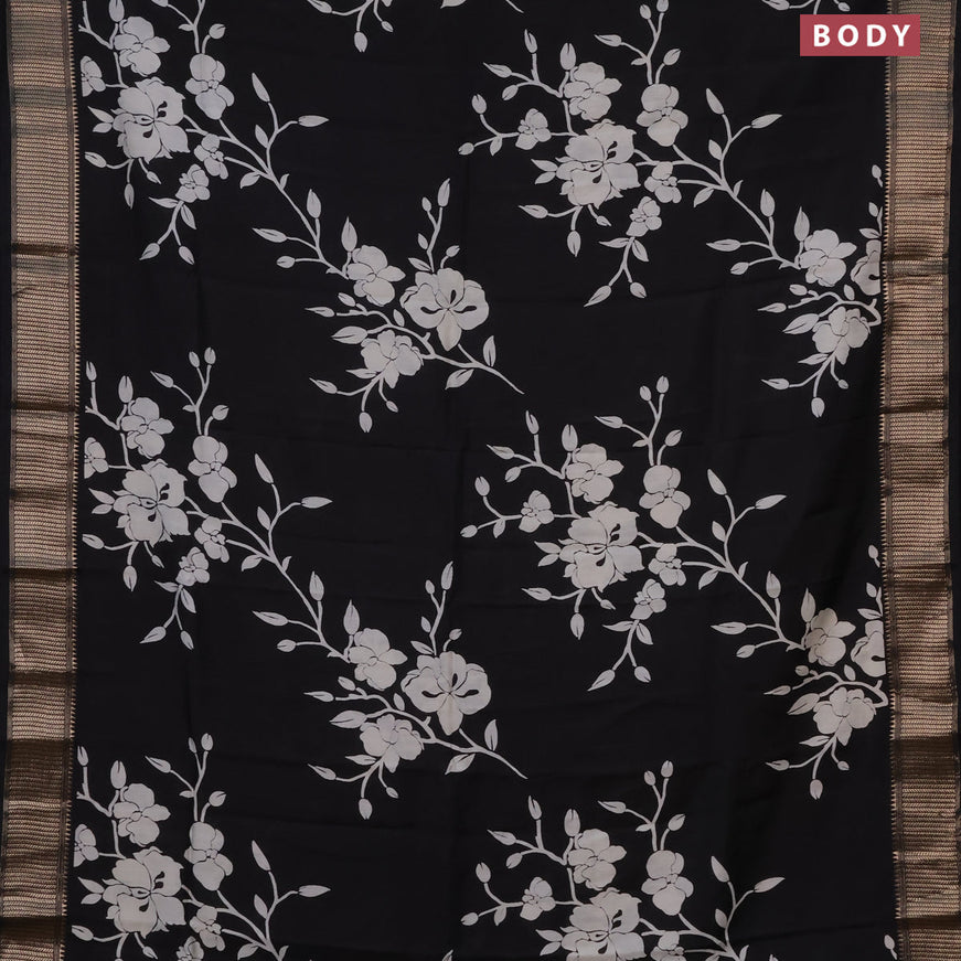 Assam silk saree black with allover floral prints and zari woven border